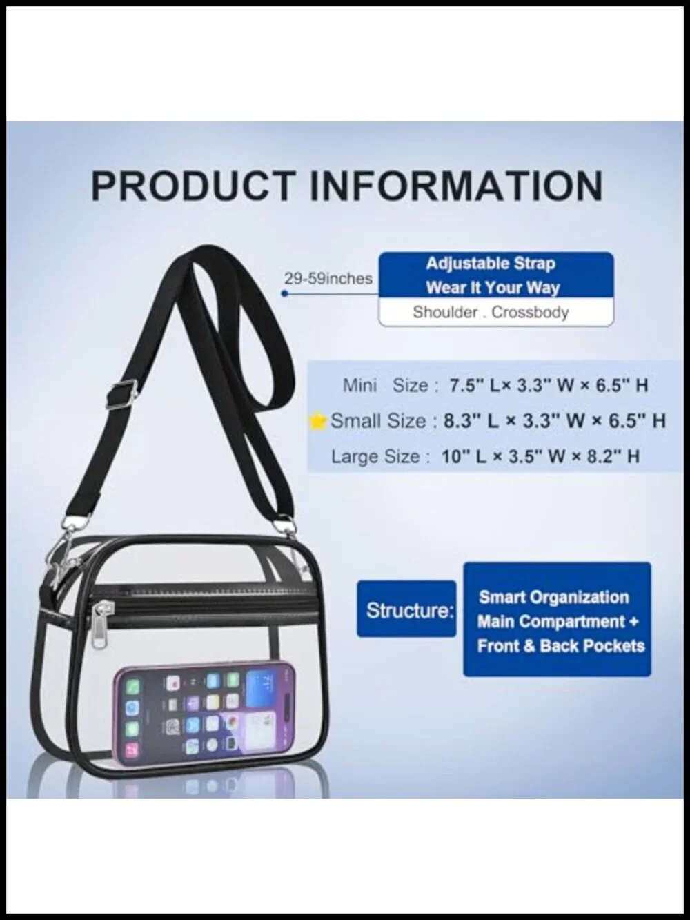 Clear Stadium Approved PVC Satchel Handbag Security Check Crossbody Purse
